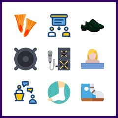 9 training icon. Vector illustration training set. speaker and sport shoes icons for training works