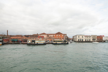 Architecture of Murano Island, view from the ship. Murano, Venice view from the sea.