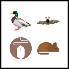 4 wildlife icon. Vector illustration wildlife set. rat and duck icons for wildlife works
