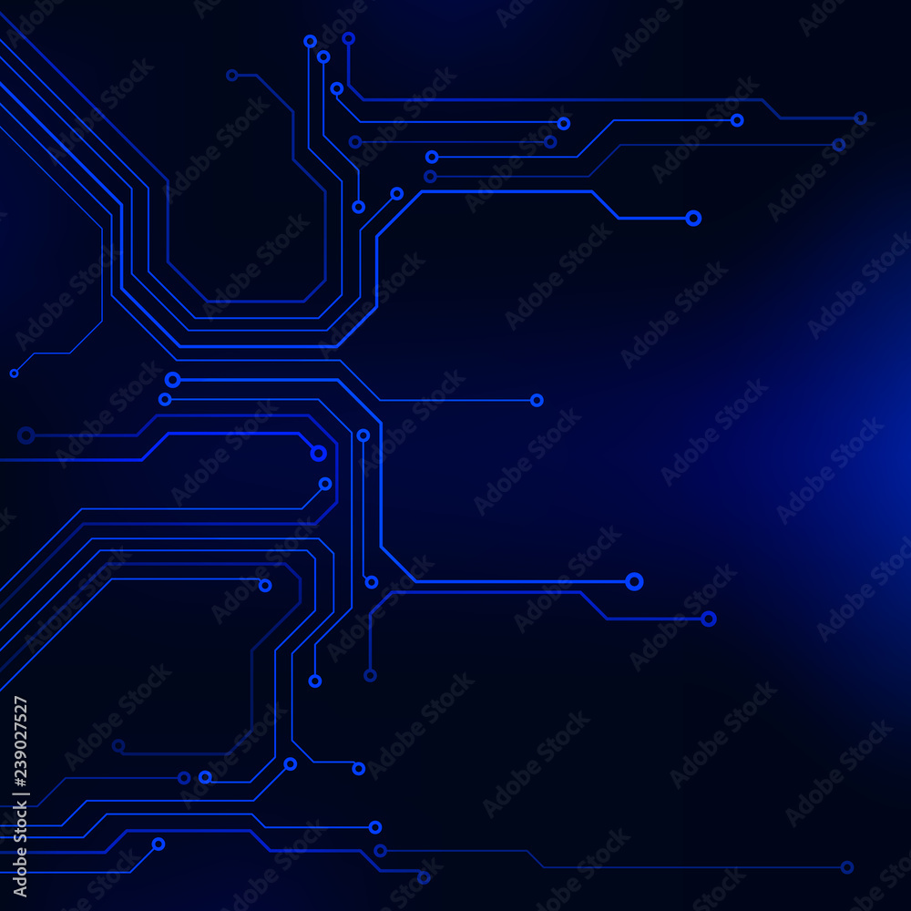 Aufkleber Circuit Board Technology Information Frame Pattern Concept Vector Background. Blue Abstract Scifi PCB Trace Data Transfer Design Illustration.