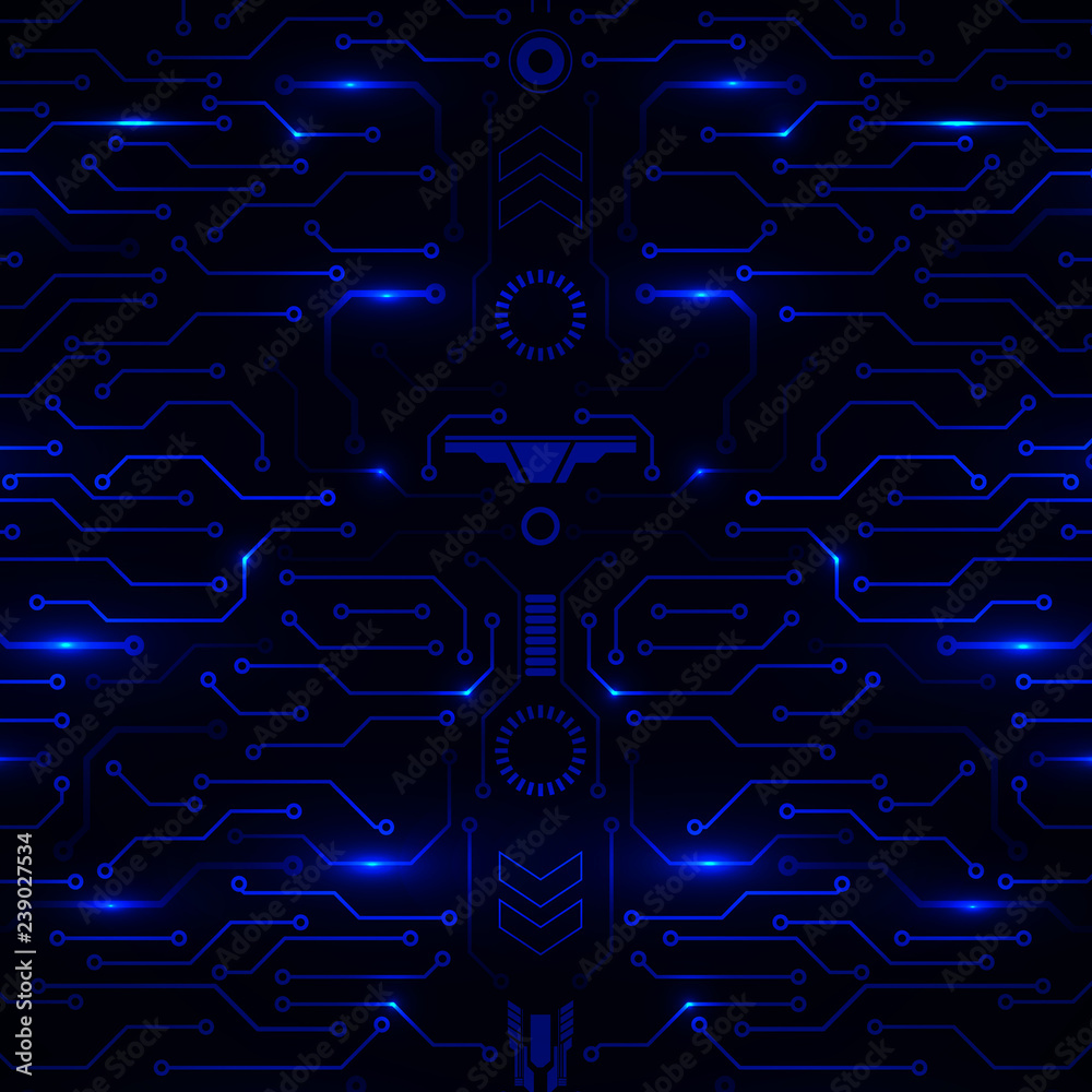 Aufkleber Circuit Board Technology Information Pattern Concept Vector Background. Blue Scifi Color Abstract PCB Trace Data Infographic Design Illustration.