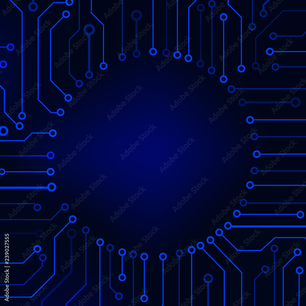 Aufkleber Circuit Board Technology Information Pattern Concept Vector Background. Blue Scifi Color Abstract PCB Trace Data Infographic Design Illustration.