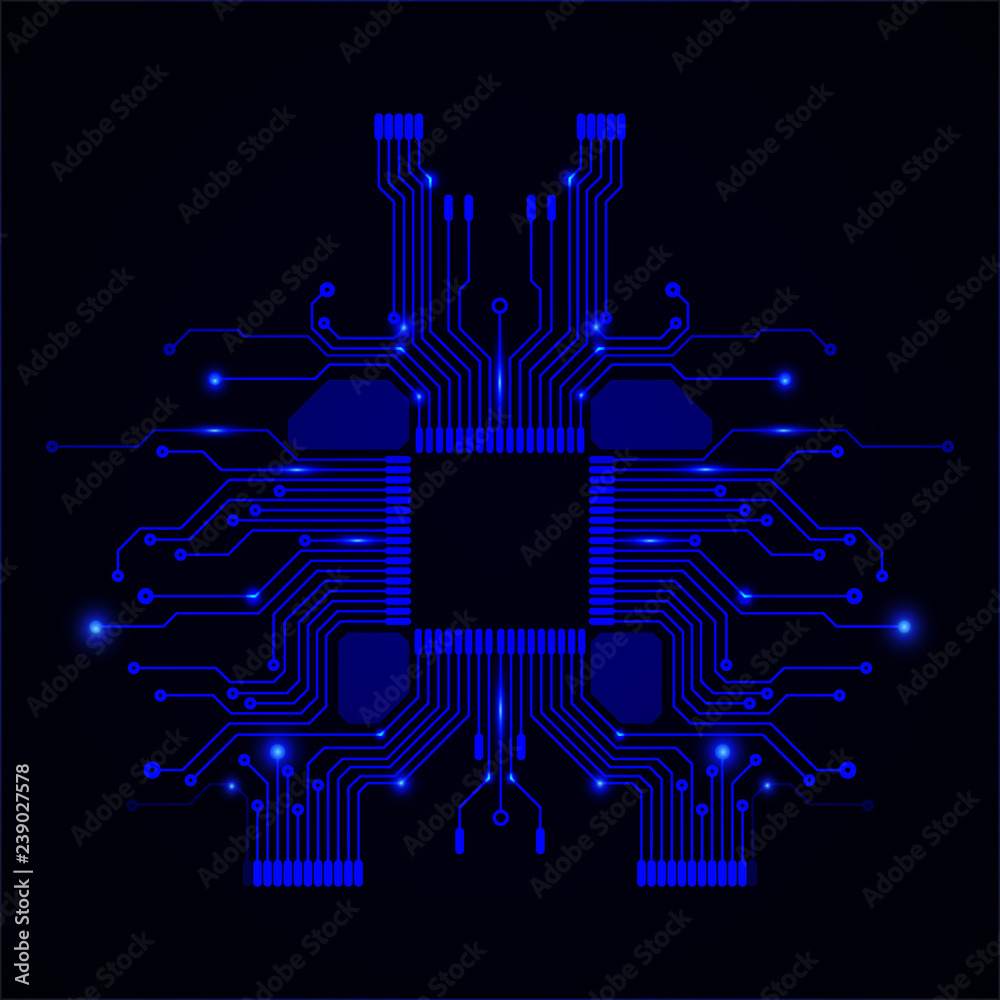 Aufkleber Circuit Board CPU Microprocessor Data Transfer Technology Information Concept Vector Background.