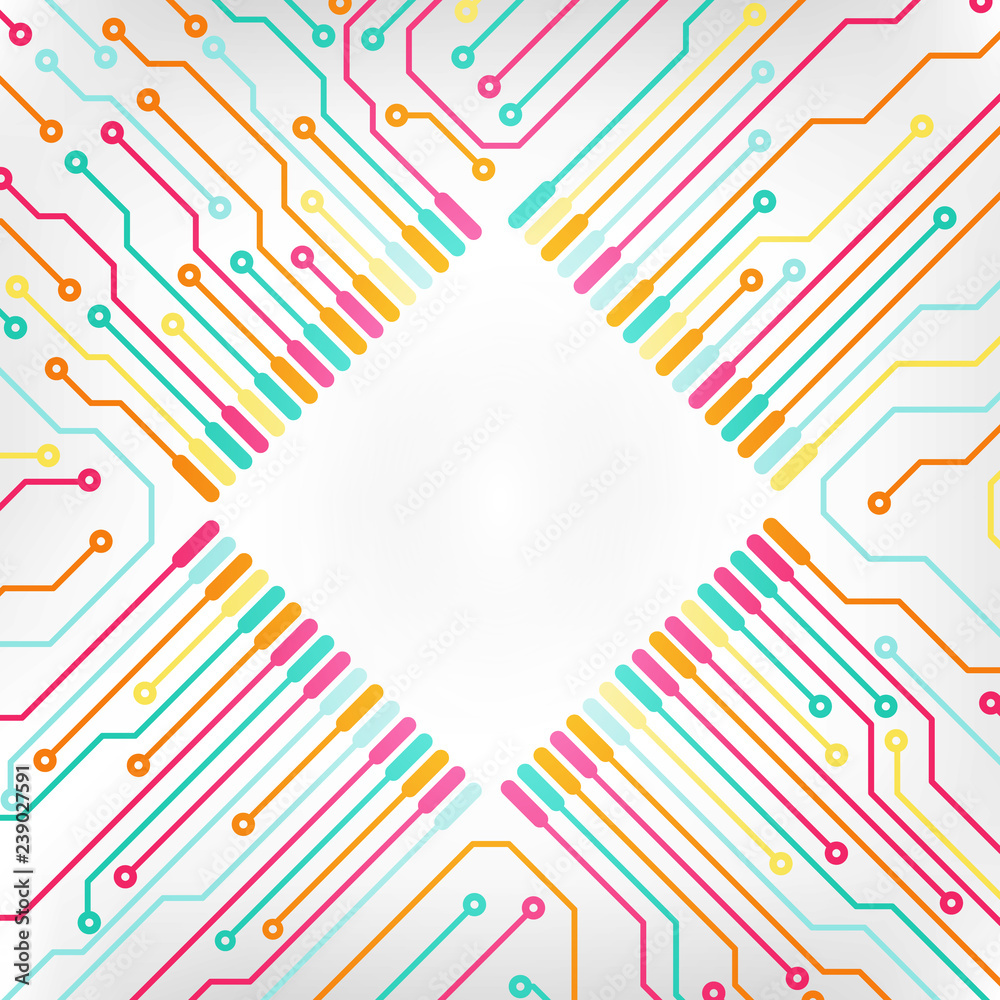 Aufkleber Circuit Board Pastel Color CPU Microprocessor Data Transfer Technology Information Concept Vector Background.