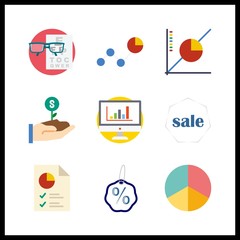 9 chart icon. Vector illustration chart set. line chart and pie chart icons for chart works