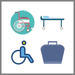 Fototapeta na wymiar 4 mobility icon. Vector illustration mobility set. wheelchair and case icons for mobility works