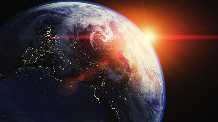 Erde mit Sonnenaufgang - Sonne Gegenlicht im Weltraum (Space ISS) Weltall