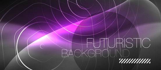 Black and glowing color lines neon design, magin techno template background