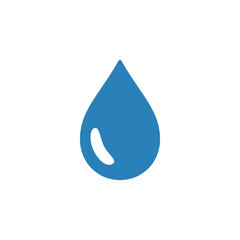Blue isolated icon of drop of water on white background. Silhouette of aqua drop. Flat design.