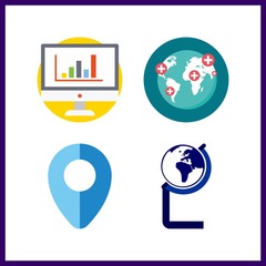 4 map icon. Vector illustration map set. worldwide and statistics icons for map works