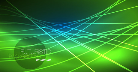 Neon glowing magic background, neon banner, night sky wallpaper. Magic light effect. Christmas abstract pattern.