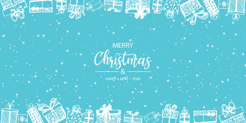 Naklejka na ściany i meble Merry Christmas and Happy New Year. Frame made of gifts. Hand drawn. Vector illustration