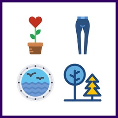 4 spring icon. Vector illustration spring set. window and pants icons for spring works