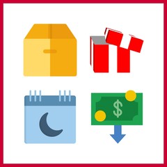 4 new icon. Vector illustration new set. calendar and box icons for new works
