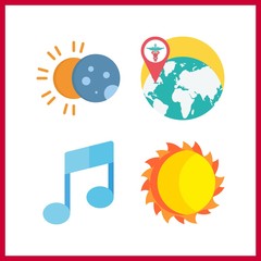 4 light icon. Vector illustration light set. musical note and sun icons for light works