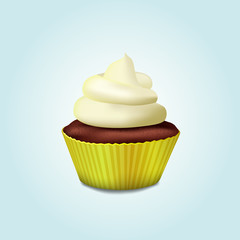 Cake with cream. Realistic vector icon