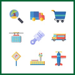 9 transport icon. Vector illustration transport set. road sign and truck icons for transport works