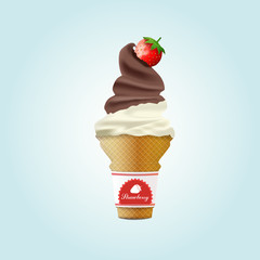 Strawberry ice cream. Realistic vector icon