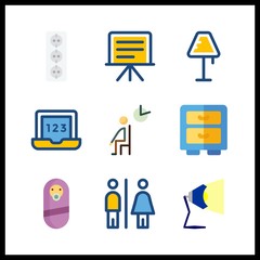 9 room icon. Vector illustration room set. motherhood and toilet icons for room works