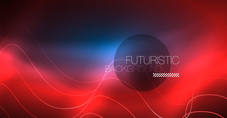 Glowing abstract wave on dark, shiny motion, Christmas and New Year magic space light. Techno abstract background