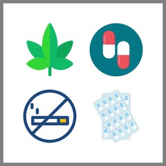 4 addiction icon. Vector illustration addiction set. no smoking and marijuana icons for addiction works