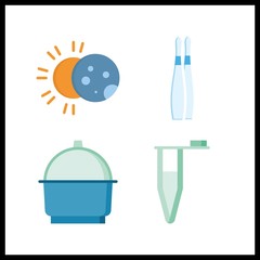 4 scientific icon. Vector illustration scientific set. ampoule and eclipse icons for scientific works