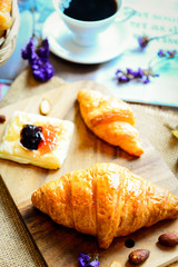breakfast with coffee and croissant