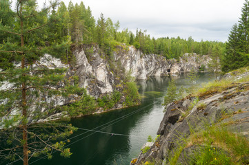 Marble quarry in Ruskeala Park in Republic of Karelia