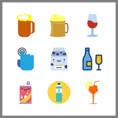 9 beverage icon. Vector illustration beverage set. water and tap icons for beverage works