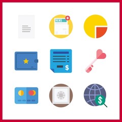 9 finance icon. Vector illustration finance set. pie chart and receipt icons for finance works