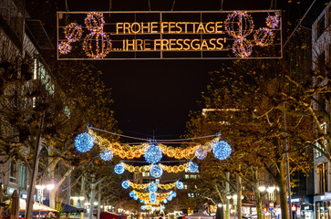 Frankfurt Fressgasse with christmas lighting