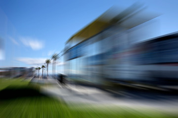 Blurred bus in the street