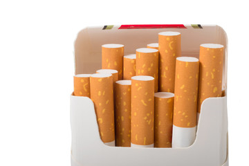 An opened cigarette pack isolated at the white background.