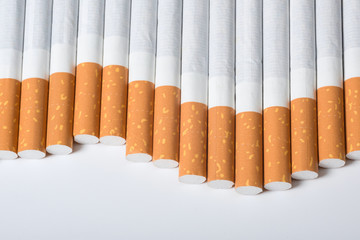 A close-up of cigarettes. A view from above