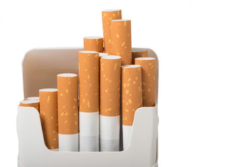 A close-up of a cigarette pack at the white isolated background.