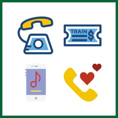 4 telephone icon. Vector illustration telephone set. train ticket and phone call icons for telephone works
