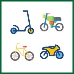 4 bike icon. Vector illustration bike set. scooter and motorbike icons for bike works
