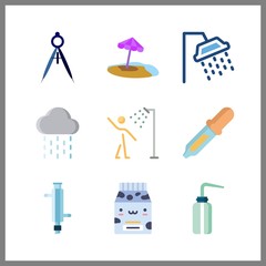 9 drop icon. Vector illustration drop set. pipette and showers icons for drop works