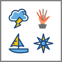 4 wind icon. Vector illustration wind set. windrose and sailboat icons for wind works
