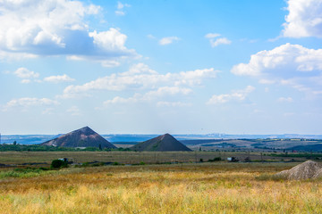 steppe landscape with views of old coal mines in Donbass
