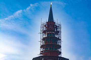 Scaffolding near the tower