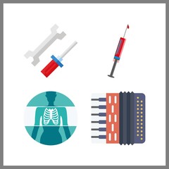 4 arm icon. Vector illustration arm set. needle with blood and accordion icons for arm works