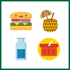 4 fresh icon. Vector illustration fresh set. gas jar and hamburger icons for fresh works