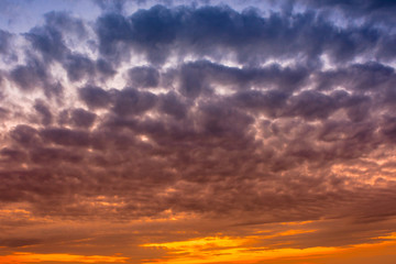 Reddish evening glow in the clouds