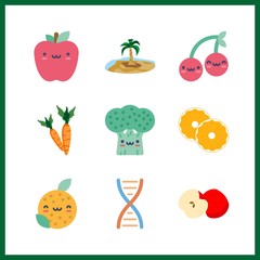 9 stem icon. Vector illustration stem set. palm and orange icons for stem works