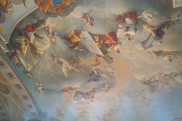 the paintings on the ceiling in one of the rooms of the Catherine s Palace in Pushkino in St. Petersburg