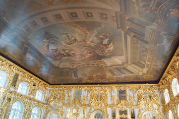 the paintings on the ceiling in one of the rooms of the Catherine s Palace in Pushkino in St....