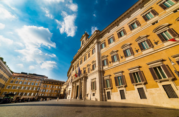 Fototapeta na wymiar Montecitorio square on a cloudy day in Rome