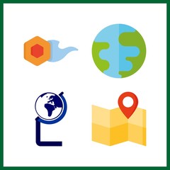 4 geography icon. Vector illustration geography set. planet earth and globe icons for geography works