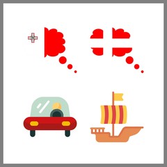 4 boat icon. Vector illustration boat set. denmark and malta icons for boat works